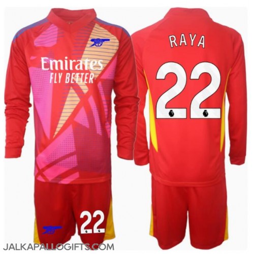 Arsenal David Raya #22 Maalivahti Vieras Peliasu Lasten 2024-25 Pitkähihainen (+ Lyhyet housut)